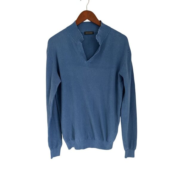 Dan John Blue Textured V-Neck Long Sleeve Pullover Sweater For Men - Picture 2 of 11